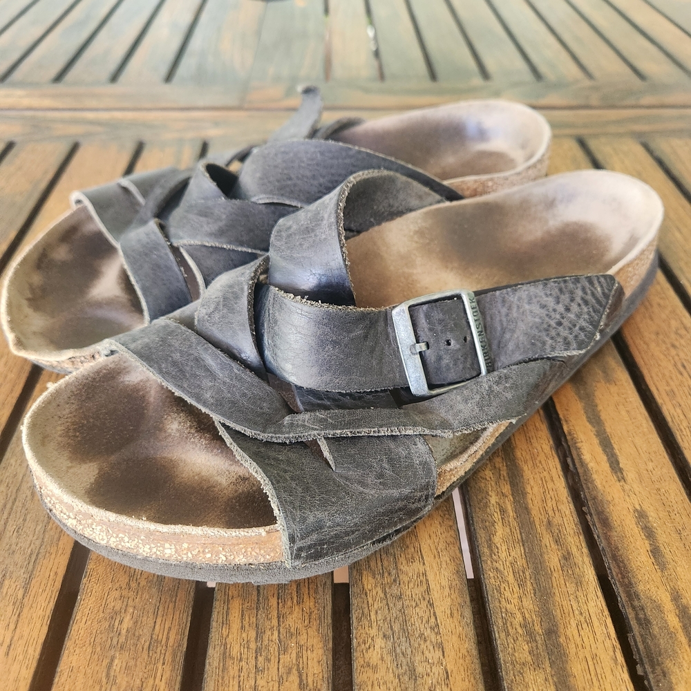 Men's Lugano Black Leather Buck Sandals